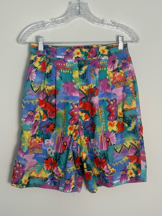 Tail Other - Vintage Men’s Pleated Shorts Vibrant Funky Colorful Floral Geometric Print 28
